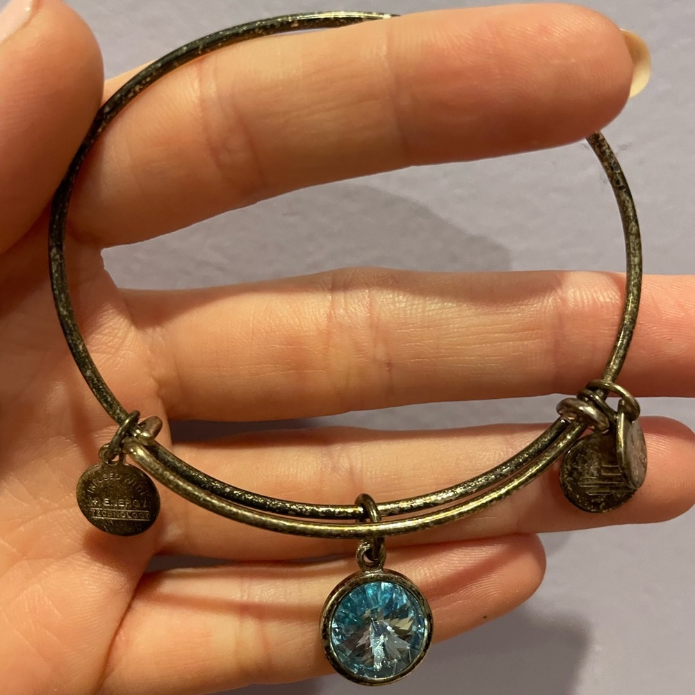 Alex and Ani March Birthstone Charm Bangle, Aquamarine SILVER Bracelet - Picture 2 of 6